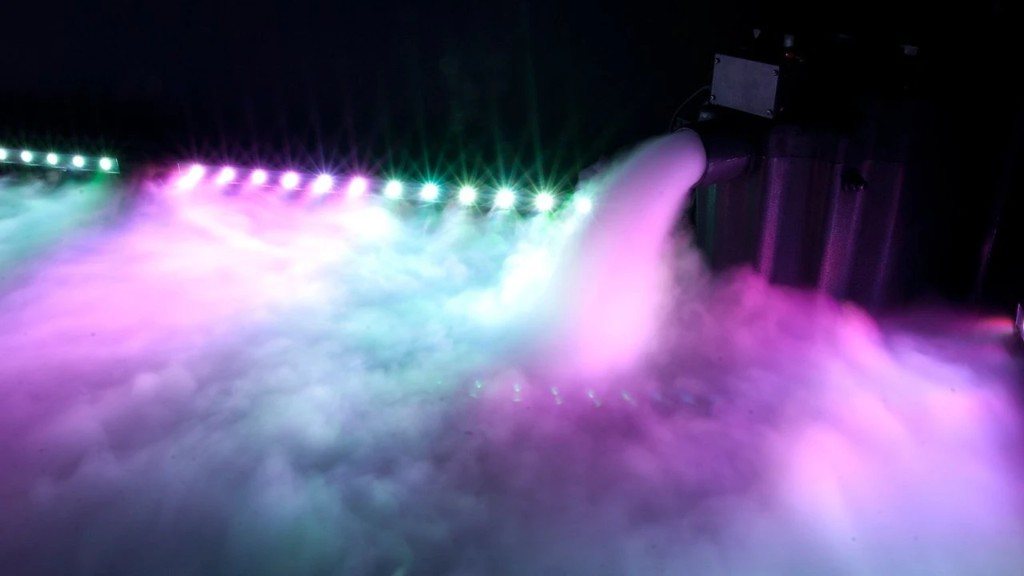 Chauvet Nimbus floor cloud Low floor cloud from the Chauvet Nimbus, lit with colored lights